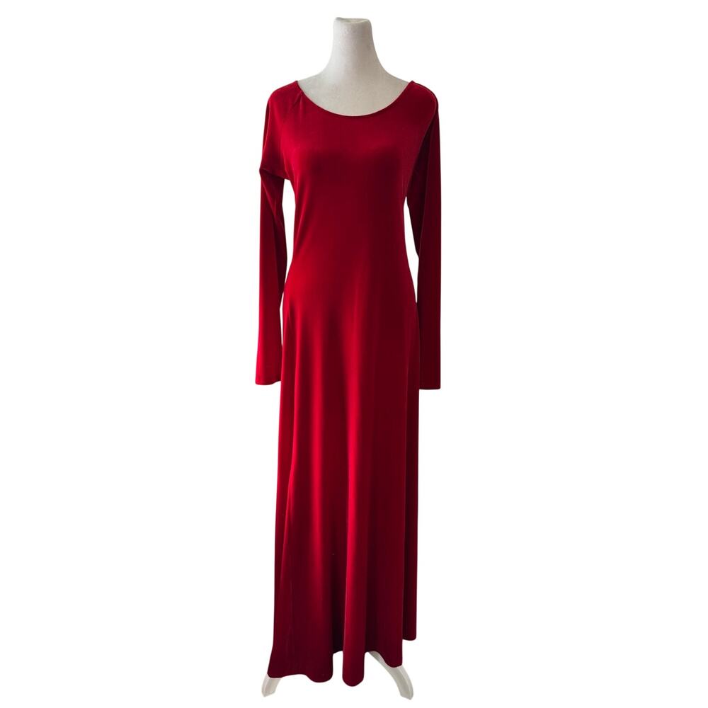 Vintage ‘00s Moda International Red Velvet Long Sleeve Stretchy Maxi Dress